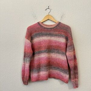 SOMETHING NAVY Wool Blend Muted Pink Striped Crew Neck Sweater